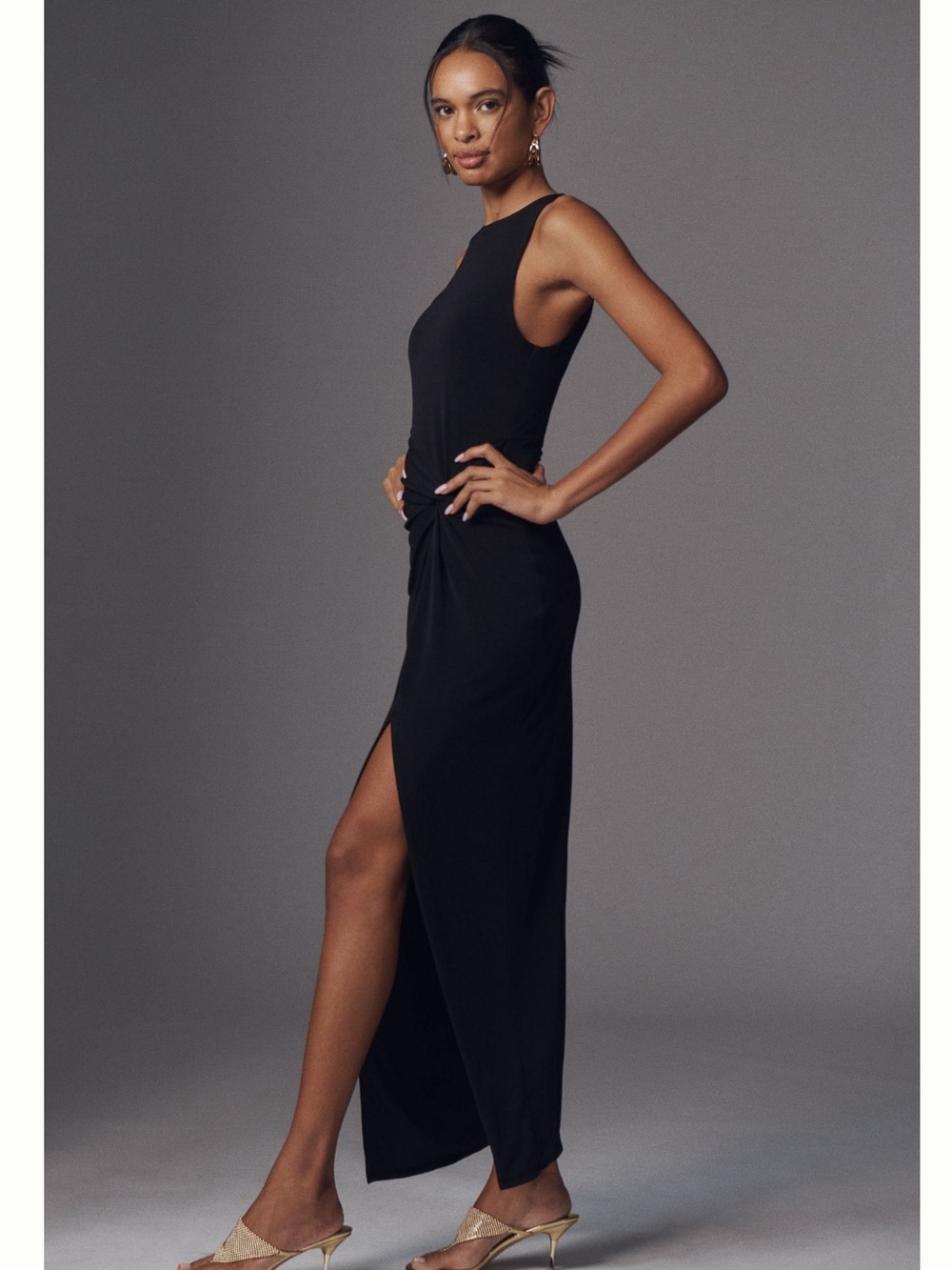 BHLDN Black High-Low Side-Slit Maxi Dress